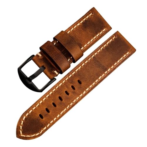 PctkeLsend 20, 22, 24, 26 mm Herren-Armband aus handgefaltetem Leder, passend for die Bronzeuhr PAM111 441(B Brack buckle,24mm) von PctkeLsend