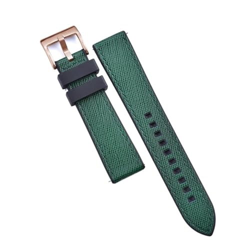 PctkeLsend 20, 22 mm Schnellverschluss-Hybrid-Fluorkautschuk-Leder. Universell passende Uhrenarmbänder for die meisten Uhren mit flacher Öffnung.(Black-Green 4,20mm) von PctkeLsend