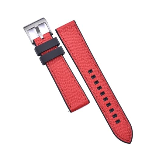 PctkeLsend 20, 22 mm Schnellverschluss-Hybrid-Fluorkautschuk-Leder. Universell passende Uhrenarmbänder for die meisten Uhren mit flacher Öffnung.(Black-Red 1,22mm) von PctkeLsend