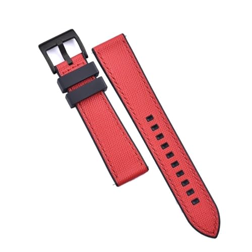 PctkeLsend 20, 22 mm Schnellverschluss-Hybrid-Fluorkautschuk-Leder. Universell passende Uhrenarmbänder for die meisten Uhren mit flacher Öffnung.(Black-Red 2,20mm) von PctkeLsend