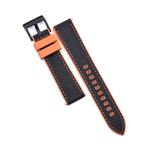 PctkeLsend 20, 22 mm Schnellverschluss-Hybrid-Fluorkautschuk-Leder. Universell passende Uhrenarmbänder for die meisten Uhren mit flacher Öffnung.(Orange-Black 2,22mm) von PctkeLsend