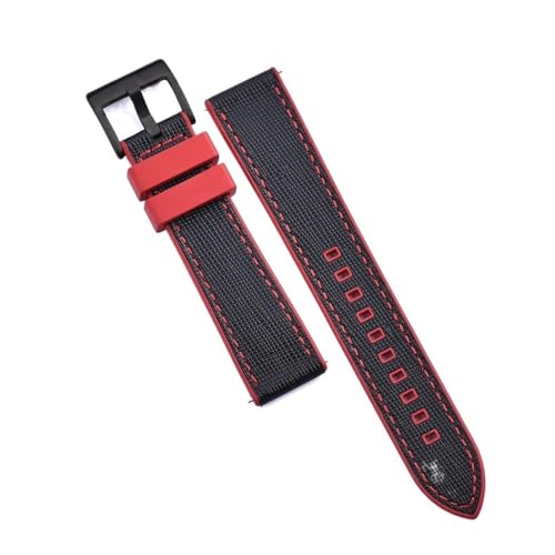 PctkeLsend 20, 22 mm Schnellverschluss-Hybrid-Fluorkautschuk-Leder. Universell passende Uhrenarmbänder for die meisten Uhren mit flacher Öffnung.(Red-Black 2,22mm) von PctkeLsend