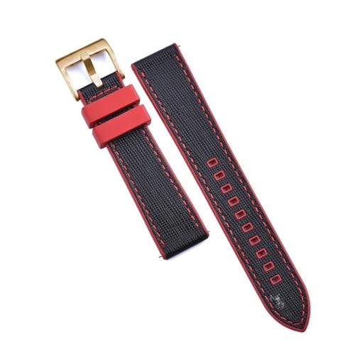 PctkeLsend 20, 22 mm Schnellverschluss-Hybrid-Fluorkautschuk-Leder. Universell passende Uhrenarmbänder for die meisten Uhren mit flacher Öffnung.(Red-Black 3,20mm) von PctkeLsend