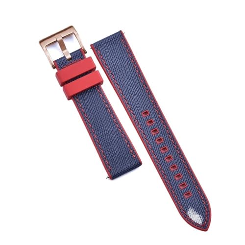 PctkeLsend 20, 22 mm Schnellverschluss-Hybrid-Fluorkautschuk-Leder. Universell passende Uhrenarmbänder for die meisten Uhren mit flacher Öffnung.(Red-Blue 4,20mm) von PctkeLsend
