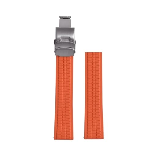 PctkeLsend 20/22/24 mm teilbares Gummi-Uhrenarmband mit Schnellverschluss und Schmetterlingsschnalle, passend for Patek Philippe-Uhr(Orange With Buckle,24mm) von PctkeLsend