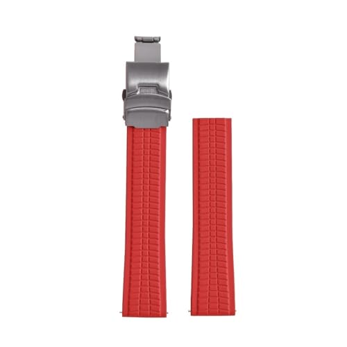 PctkeLsend 20/22/24 mm teilbares Gummi-Uhrenarmband mit Schnellverschluss und Schmetterlingsschnalle, passend for Patek Philippe-Uhr(Red With Buckle,20mm) von PctkeLsend