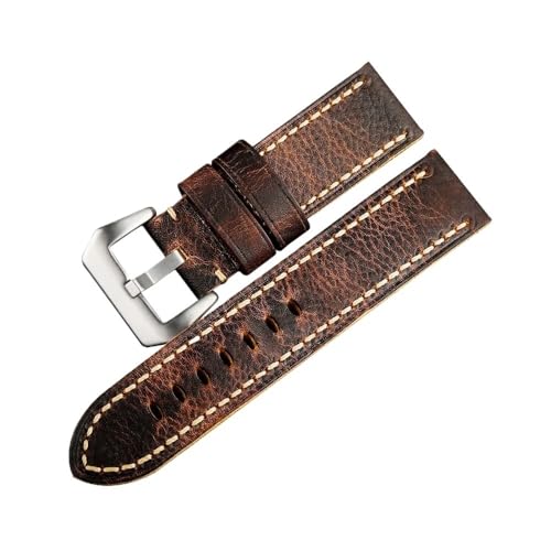 PctkeLsend 20 22 24 26MM Herren Handgefaltetes verfärbtes Retro-Stil Rindslederarmband passend for PAM111(A Silver buckle,20mm) von PctkeLsend