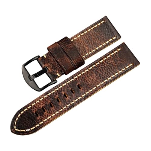 PctkeLsend 20 22 24 26MM Herren Handgefaltetes verfärbtes Retro-Stil Rindslederarmband passend for PAM111(B black buckle,22mm) von PctkeLsend