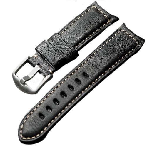 PctkeLsend 20 22 24 26MM Herren Retro Handgefertigtes Lederarmband Universell passend for die meisten Flachmunduhren(B Silver Buckle,24mm) von PctkeLsend