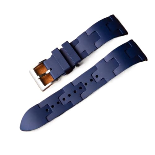 PctkeLsend 20 22 mm Mann Frau Tauchen Wasserdicht Fluorkautschuk Schnellverschluss Flache Öffnung Universal-Armband Passend for Hermès-Armband(Blue Silver Buckle,20mm) von PctkeLsend