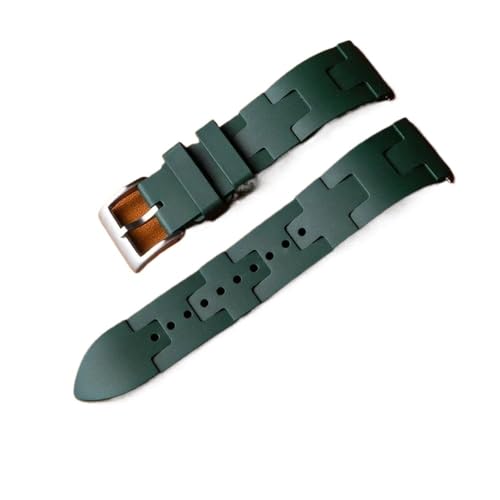 PctkeLsend 20 22 mm Mann Frau Tauchen Wasserdicht Fluorkautschuk Schnellverschluss Flache Öffnung Universal-Armband Passend for Hermès-Armband(Green Silver Buckle,22mm) von PctkeLsend