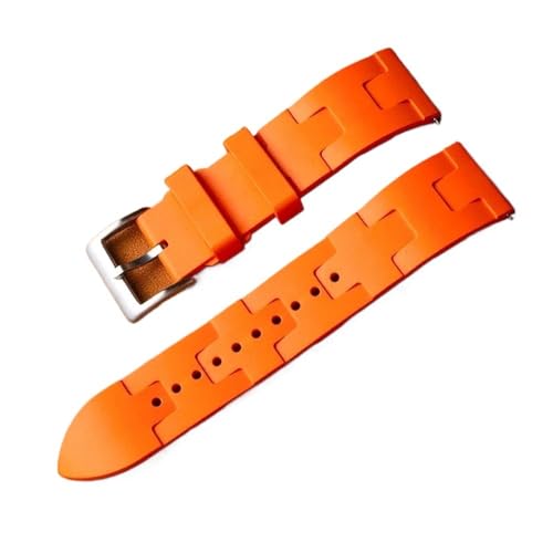 PctkeLsend 20 22 mm Mann Frau Tauchen Wasserdicht Fluorkautschuk Schnellverschluss Flache Öffnung Universal-Armband Passend for Hermès-Armband(Orange Silver Buckle,22mm) von PctkeLsend