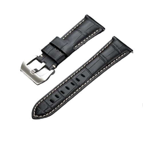 PctkeLsend 20–26 mm Echtleder-Armband mit Stahl-Dornschließe, passend for die meisten Uhren mit flacher Öffnung(Black,24mm) von PctkeLsend