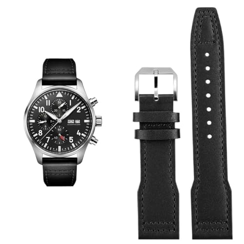 PctkeLsend 20 mm 21 mm Rindslederarmband passend for IWC Pilot Watch(Black-Steel,21x18mm) von PctkeLsend