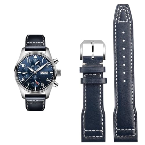 PctkeLsend 20 mm 21 mm Rindslederarmband passend for IWC Pilot Watch(Blue white-Steel,21x18mm) von PctkeLsend