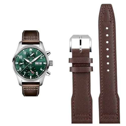 PctkeLsend 20 mm 21 mm Rindslederarmband passend for IWC Pilot Watch(Brown-Steel,21x18mm) von PctkeLsend
