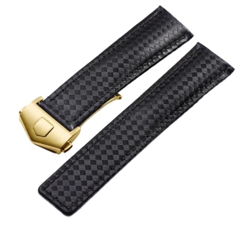 PctkeLsend 20 mm 22 mm Herren-Armband aus echtem Leder mit Faltschließe, passend for Tag Heuer Carrera Monaco F1-Uhr(B Black golden,22mm) von PctkeLsend