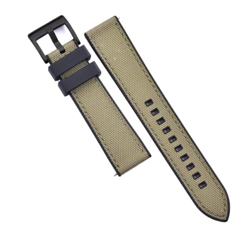 PctkeLsend 20 mm 22 mm Hybrid-Fluorkautschuk-Canvas-Nylon-Schnellverschluss-Universal-Uhrenarmbänder, passend for Taucheruhren jeder Marke(Black-Khaki 2,22mm) von PctkeLsend