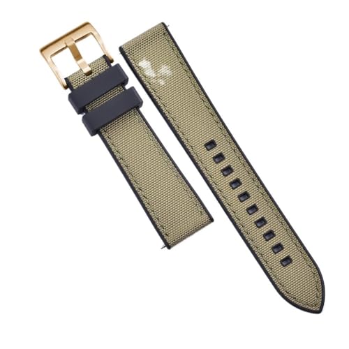PctkeLsend 20 mm 22 mm Hybrid-Fluorkautschuk-Canvas-Nylon-Schnellverschluss-Universal-Uhrenarmbänder, passend for Taucheruhren jeder Marke(Black-Khaki 3,22mm) von PctkeLsend