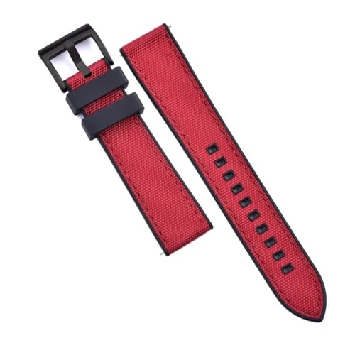 PctkeLsend 20 mm 22 mm Hybrid-Fluorkautschuk-Canvas-Nylon-Schnellverschluss-Universal-Uhrenarmbänder, passend for Taucheruhren jeder Marke(Black-Red 2,20mm) von PctkeLsend