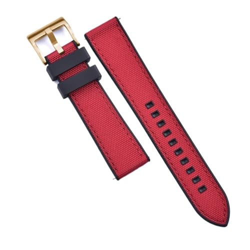 PctkeLsend 20 mm 22 mm Hybrid-Fluorkautschuk-Canvas-Nylon-Schnellverschluss-Universal-Uhrenarmbänder, passend for Taucheruhren jeder Marke(Black-Red 3,22mm) von PctkeLsend