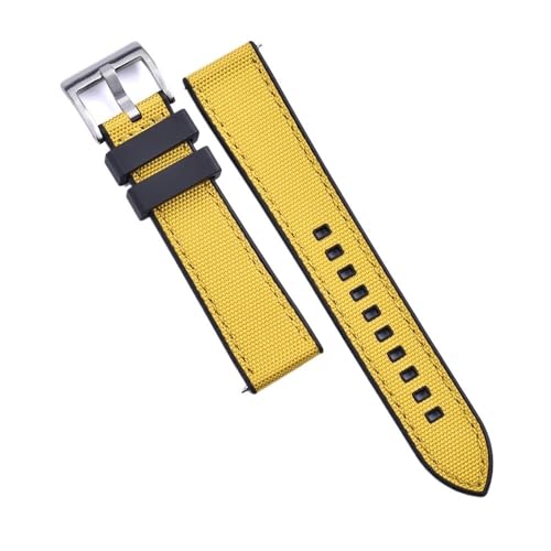 PctkeLsend 20 mm 22 mm Hybrid-Fluorkautschuk-Canvas-Nylon-Schnellverschluss-Universal-Uhrenarmbänder, passend for Taucheruhren jeder Marke(Black-Yellow 1,20mm) von PctkeLsend