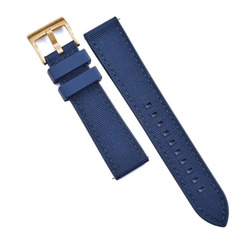 PctkeLsend 20 mm 22 mm Hybrid-Fluorkautschuk-Canvas-Nylon-Schnellverschluss-Universal-Uhrenarmbänder, passend for Taucheruhren jeder Marke(Blue-Blue 3,22mm) von PctkeLsend