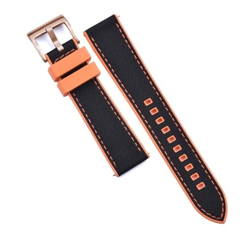 PctkeLsend 20 mm 22 mm Hybrid-Fluorkautschuk-Canvas-Nylon-Schnellverschluss-Universal-Uhrenarmbänder, passend for Taucheruhren jeder Marke(Orange-Black 4,22mm) von PctkeLsend