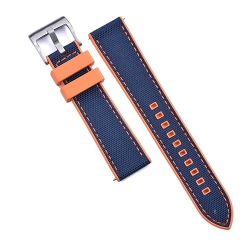 PctkeLsend 20 mm 22 mm Hybrid-Fluorkautschuk-Canvas-Nylon-Schnellverschluss-Universal-Uhrenarmbänder, passend for Taucheruhren jeder Marke(Orange-Blue 1,20mm) von PctkeLsend