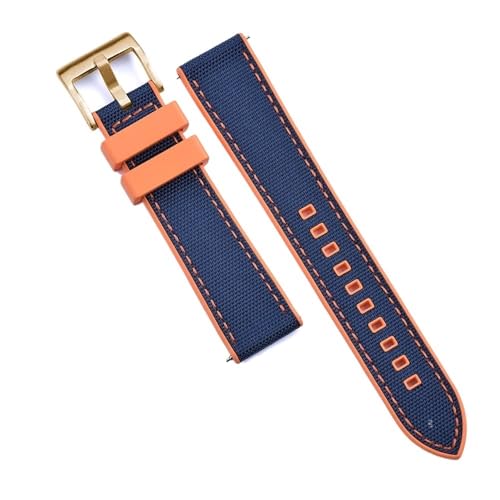 PctkeLsend 20 mm 22 mm Hybrid-Fluorkautschuk-Canvas-Nylon-Schnellverschluss-Universal-Uhrenarmbänder, passend for Taucheruhren jeder Marke(Orange-Blue 3,22mm) von PctkeLsend