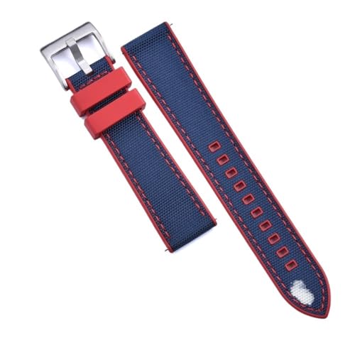 PctkeLsend 20 mm 22 mm Hybrid-Fluorkautschuk-Canvas-Nylon-Schnellverschluss-Universal-Uhrenarmbänder, passend for Taucheruhren jeder Marke(Red-Blue 1,22mm) von PctkeLsend
