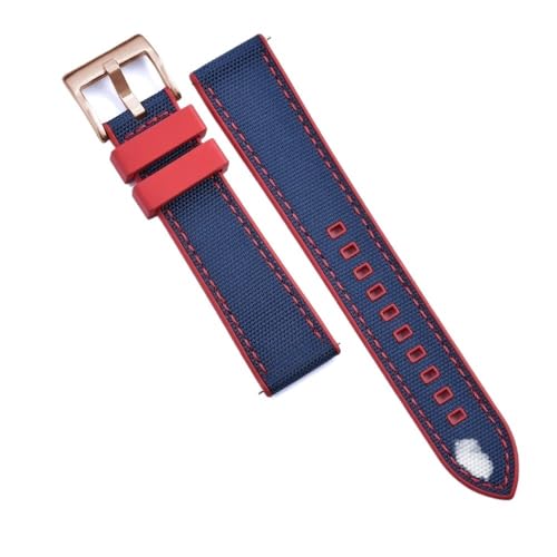PctkeLsend 20 mm 22 mm Hybrid-Fluorkautschuk-Canvas-Nylon-Schnellverschluss-Universal-Uhrenarmbänder, passend for Taucheruhren jeder Marke(Red-Blue 4,22mm) von PctkeLsend