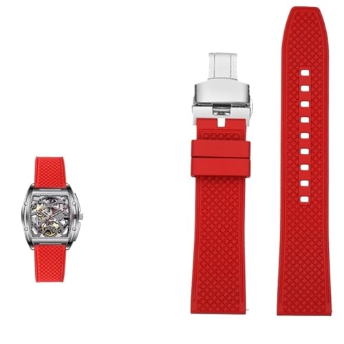 PctkeLsend 22mm wasserdichtes Fluorkautschuk-Schnellverschlussarmband for Herren, passend for CIGA(A-red-silver) von PctkeLsend