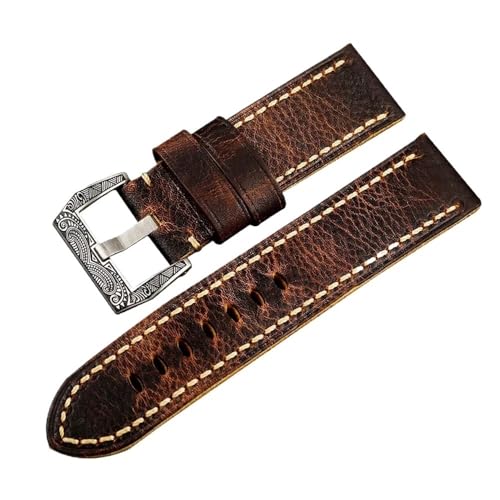 PctkeLsend 24 26 MM männer Hand-gefaltet braun retro stil leder Armband fit for PAM111(Sculpture buckle,26MM) von PctkeLsend