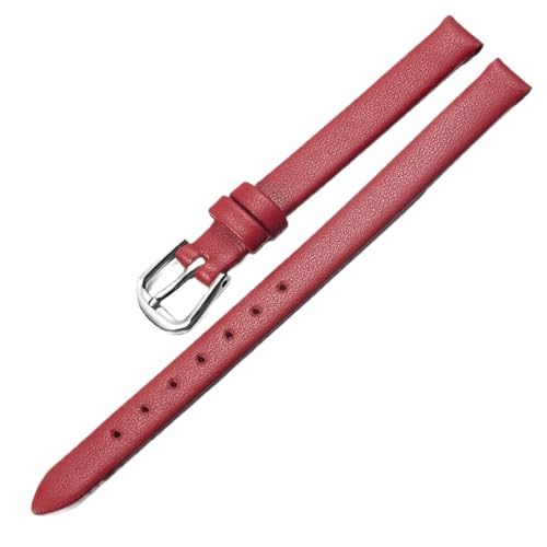 PctkeLsend 6-14mm Damen Echtes Leder mode mini kleine Armband(Red silver buckle,10mm) von PctkeLsend