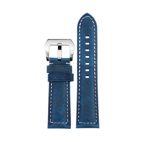 PctkeLsend Herren-Armband aus Wildleder und Rindsleder mit Metall-Dornschließe, passend for Panerai PAM441 386 111(Blue silver,24mm) von PctkeLsend