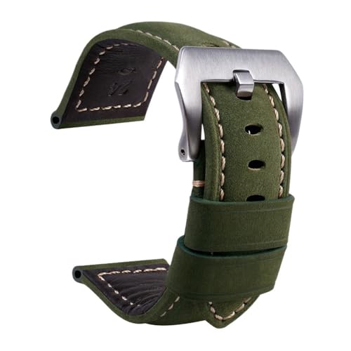 PctkeLsend Herren-Armband aus Wildleder und Rindsleder mit Metall-Dornschließe, passend for Panerai PAM441 386 111(Green silver,24mm) von PctkeLsend