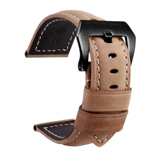 PctkeLsend Herren-Armband aus Wildleder und Rindsleder mit Metall-Dornschließe, passend for Panerai PAM441 386 111(Khaki black,24mm) von PctkeLsend