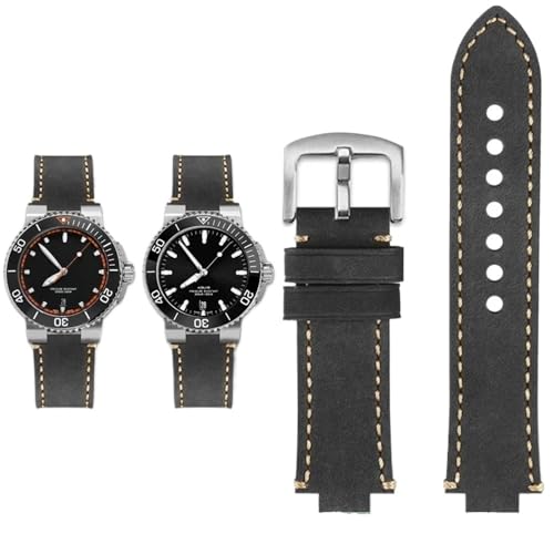 PctkeLsend Herren-Retro-Armband aus mattiertem Rindsleder mit konvexer Öffnung, passend for ORIS Diving AQUIS 7730 7740, 24 x 12, 24 x 11 mm(Gray silver,24mm-11mm) von PctkeLsend