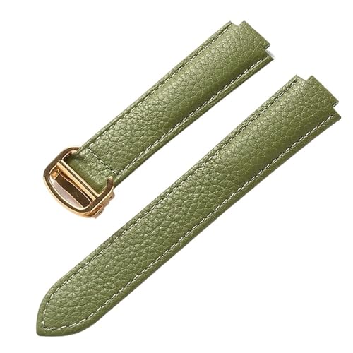 PctkeLsend Konvexer Faltschließe-Uhrenarmband aus weichem Leder mit Kieselsteinmuster, passend for Cartier Blue Balloon(Olive green gold,18X10mm) von PctkeLsend
