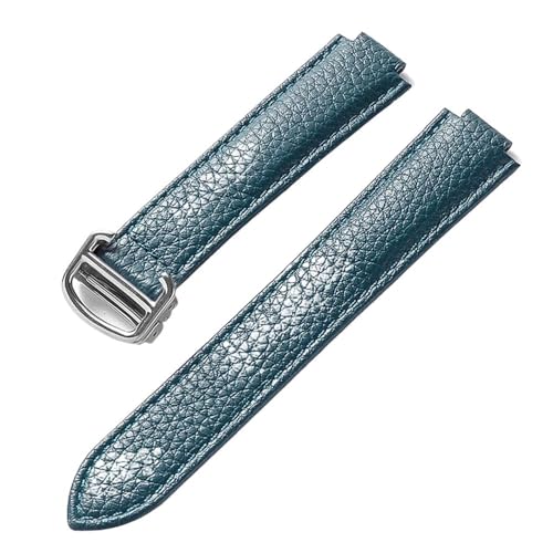 PctkeLsend Konvexer Faltschließe-Uhrenarmband aus weichem Leder mit Kieselsteinmuster, passend for Cartier Blue Balloon(Peacock blue,18X11mm) von PctkeLsend