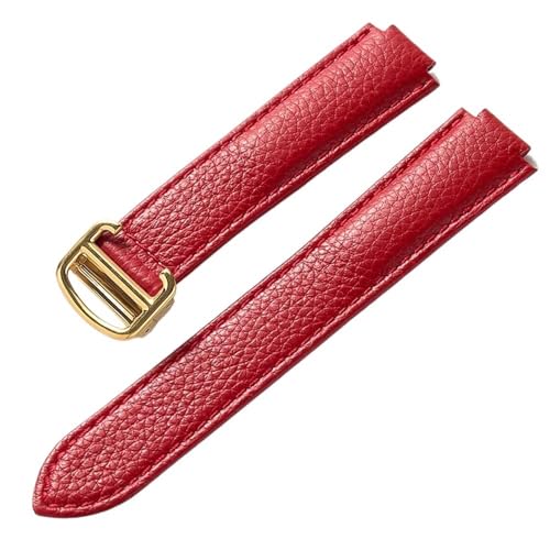 PctkeLsend Konvexer Faltschließe-Uhrenarmband aus weichem Leder mit Kieselsteinmuster, passend for Cartier Blue Balloon(Red gold buckle,18X11mm) von PctkeLsend
