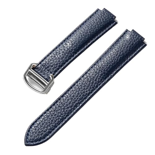 PctkeLsend Konvexer Faltschließe-Uhrenarmband aus weichem Leder mit Kieselsteinmuster, passend for Cartier Blue Balloon(Royal blue,22X14mm) von PctkeLsend