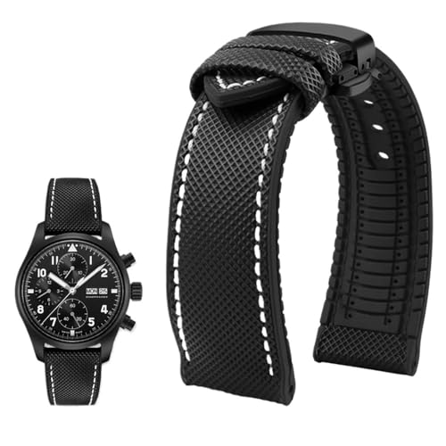 PctkeLsend Wasserdichtes Uhrenarmband aus Canvas und Nylonkautschuk for Herren, passend for Breitling/Omega//IWC/Citizen/TUDOR/Hamilton-Uhren(Black White BlackB,21mm) von PctkeLsend