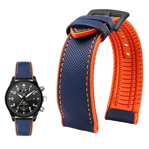 PctkeLsend Wasserdichtes Uhrenarmband aus Canvas und Nylonkautschuk for Herren, passend for Breitling/Omega//IWC/Citizen/TUDOR/Hamilton-Uhren(Blue Orange BlackA,23mm) von PctkeLsend