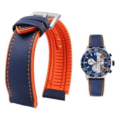 PctkeLsend Wasserdichtes Uhrenarmband aus Canvas und Nylonkautschuk for Herren, passend for Breitling/Omega//IWC/Citizen/TUDOR/Hamilton-Uhren(Blue Orange silver A,23mm) von PctkeLsend
