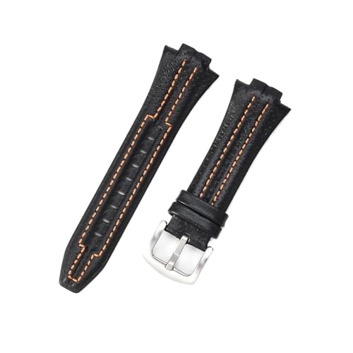 Uhrenarmbänder aus echtem Leder, passend for Seiko Sportura SNL029P2 SNL021P1 SNA595P2 SNL017P1 Armband 15 x 27 mm(BlackOrange-Steel-K2) von PctkeLsend