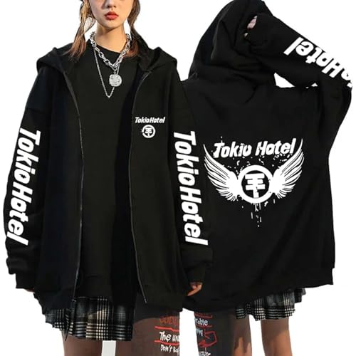 Hoodies Tokio Rock Band Hotel Cartoon Print Mode Pullover Männer Und Frauen Große Größe Reißverschluss Sweatshirt Hip Hop Jacke Y2k Schwarze Jacke XS~3XL-Black&02||s von Pdaidou