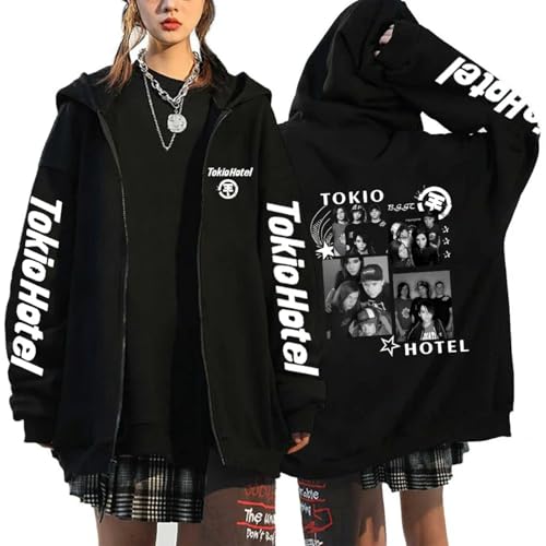 Hoodies Tokio Rock Band Hotel Cartoon Print Mode Pullover Männer Und Frauen Große Größe Reißverschluss Sweatshirt Hip Hop Jacke Y2k Schwarze Jacke XS~3XL-Black&06||x_l von Pdaidou