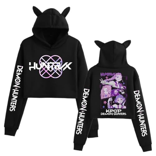 Pdaidou Hoodies KPop De-Mon H-Hunters Merch Katzenohren Kurzpullover Für Mädchen Modisch Süßes Langarm Sweatshirt Lässige Oberteile-Black||xx_s von Pdaidou